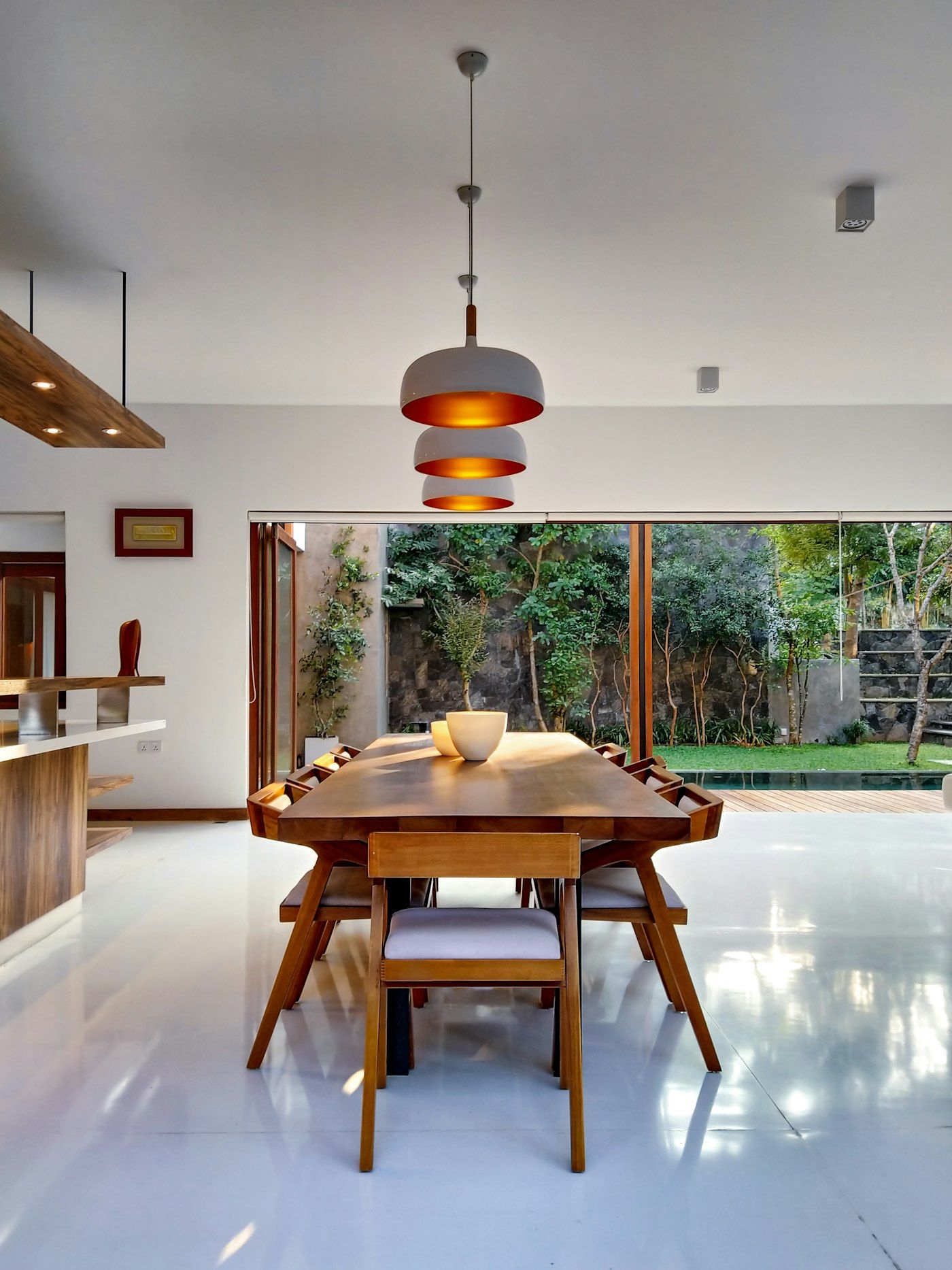 Luxury dining setup with custom furniture proportions