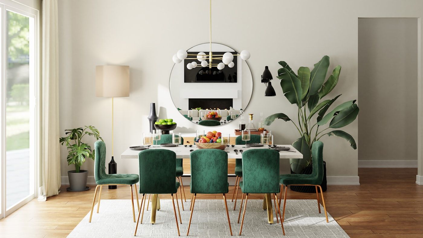 Dining table with custom metal base in premium interior